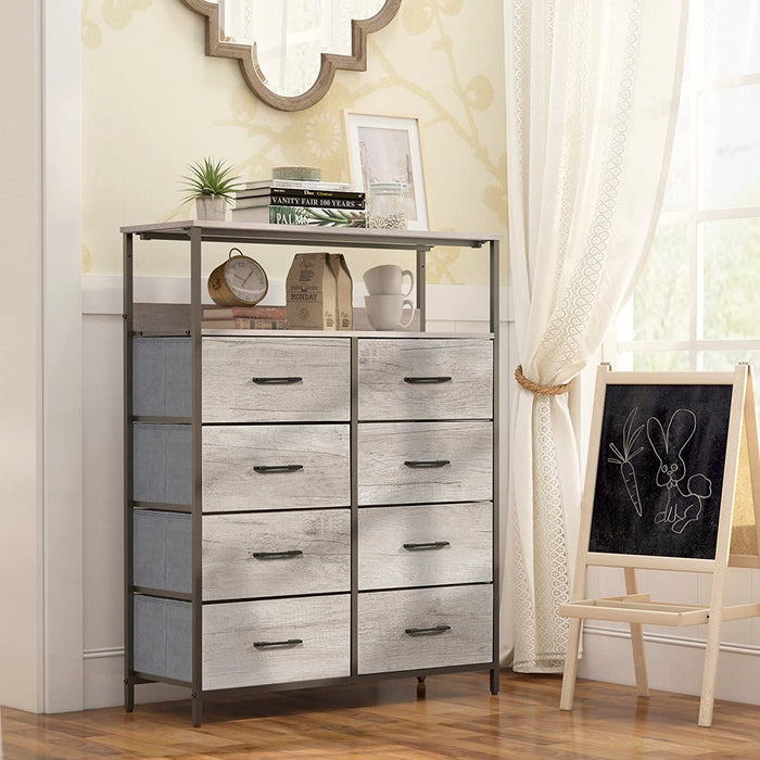 8-Drawer Dresser with Shelves, Fabric Drawers, Greige