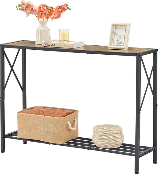 Industrial Console Table with Shelves, Grey/Black