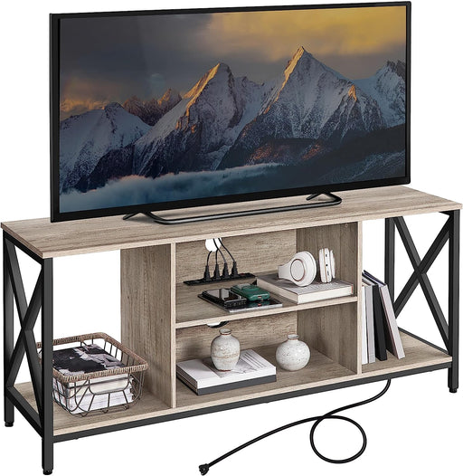 Industrial Gray TV Stand with Power Outlets