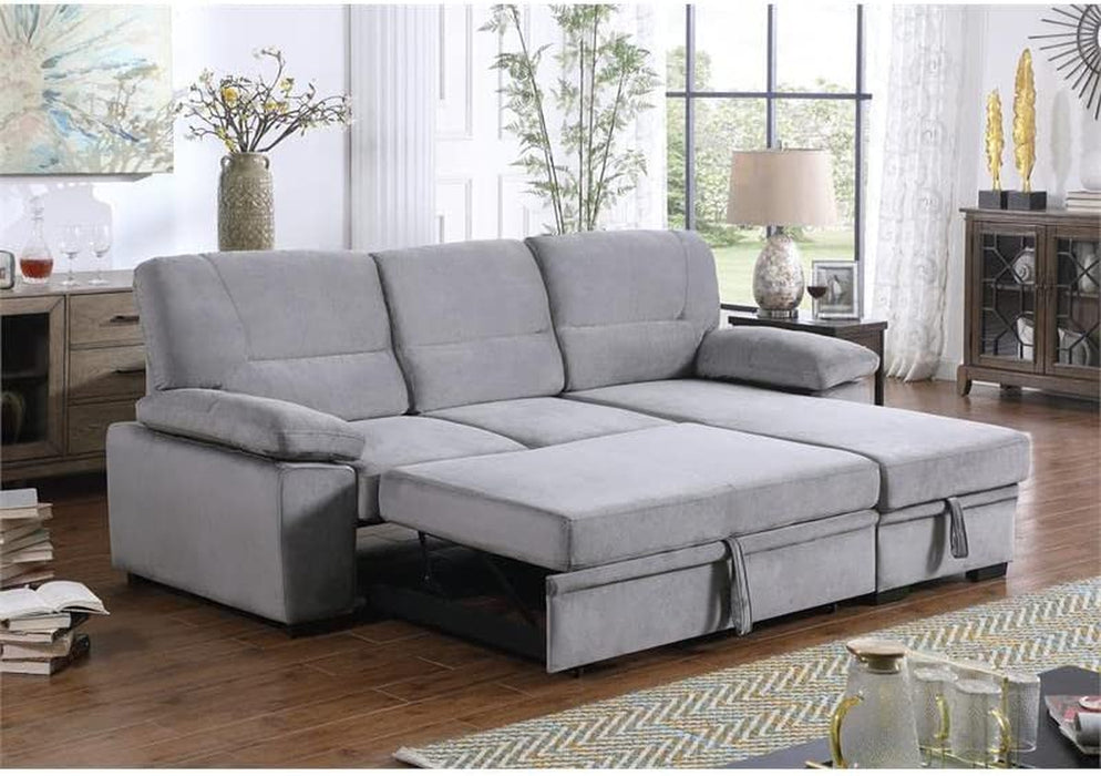 Gray Velvet Reversible Sleeper Sectional Sofa