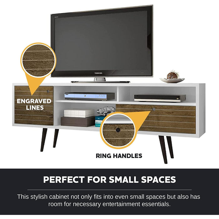 Mid-Century Modern TV Stand with Shelves and Cabinet