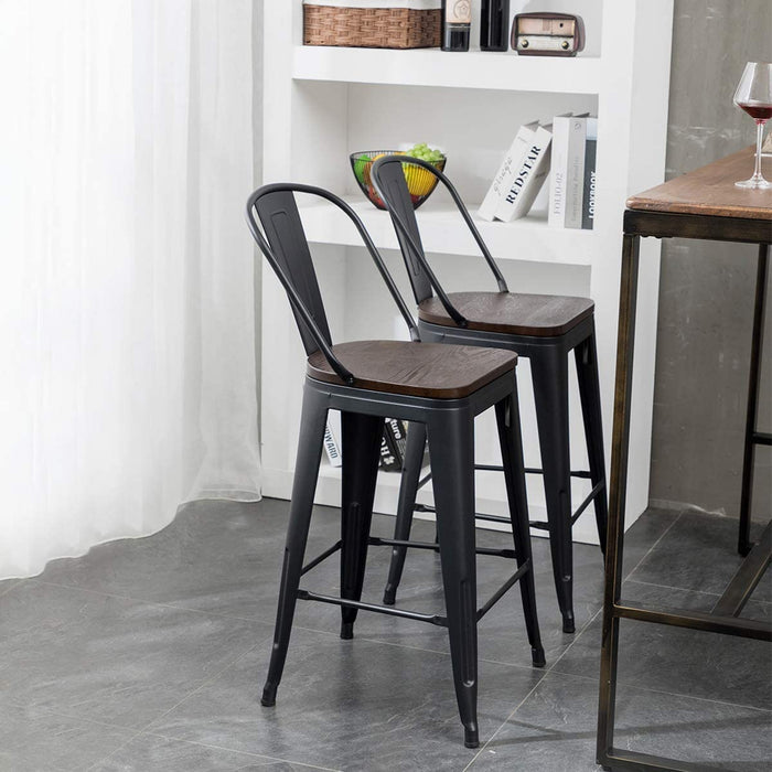 Matte Black Metal Barstools, Set of 4