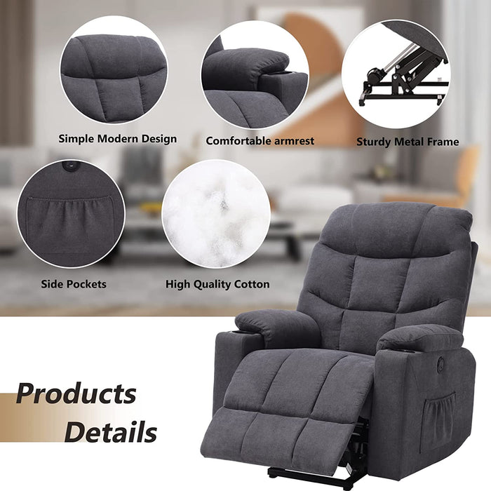 Power Recliner Chair with Vibration Massage and Heat, Gray