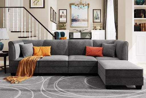 Reversible Chaise Velvet Modular Sectional Sofa, Gray