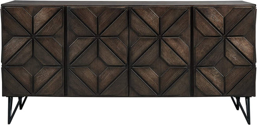 Geometric TV Stand with 4 Cabinets, Dark Brown