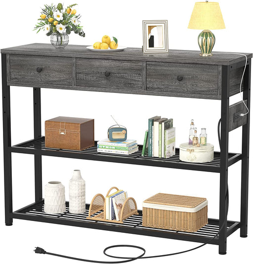 Grey Console Table with Outlets and USB Ports