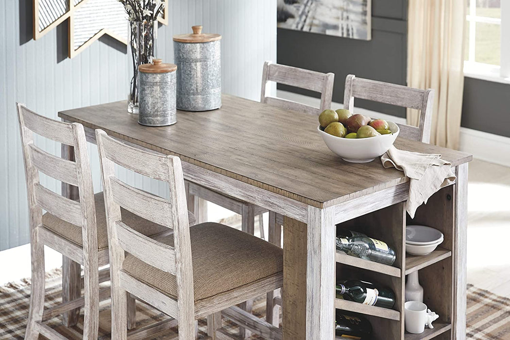 Farmhouse Counter Height Table with Storage and Wine Rack