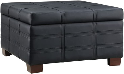 Black Faux Leather Storage Ottoman with Tray
