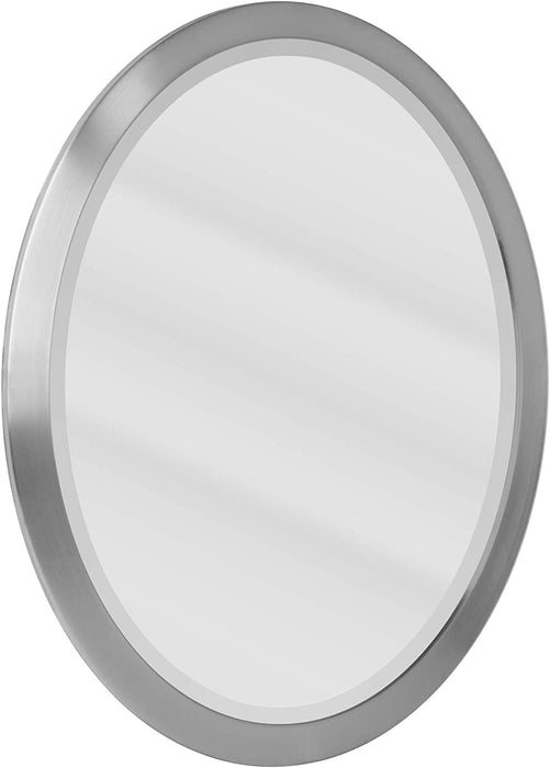 Head West Brushed Nickel Stainless Steel Oval Framed Beveled Accent Wall Vanity Mirror