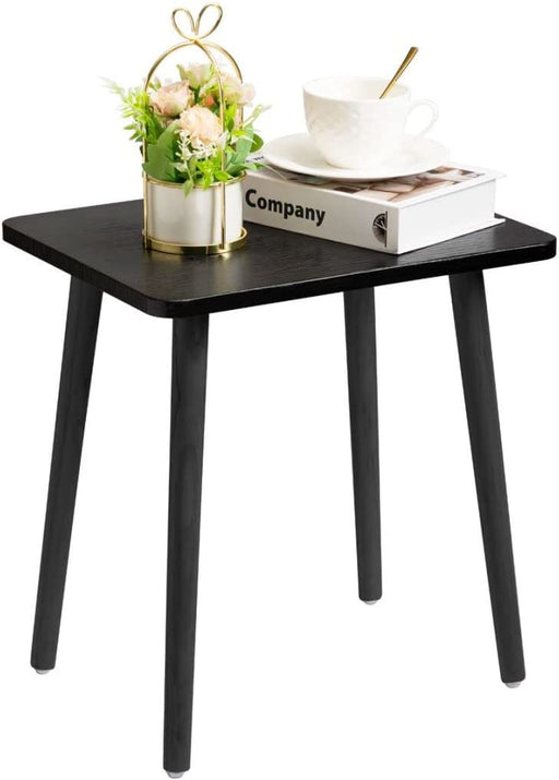 Black Side Table, Modern Minimalist Wooden Accent Table with Natural Legs