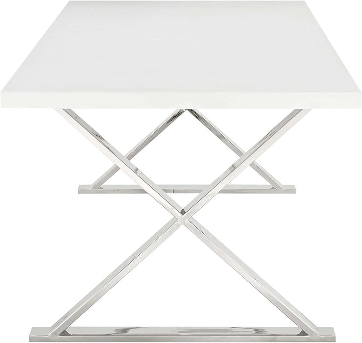 Modway Sector Modern Dining Table, White Silver