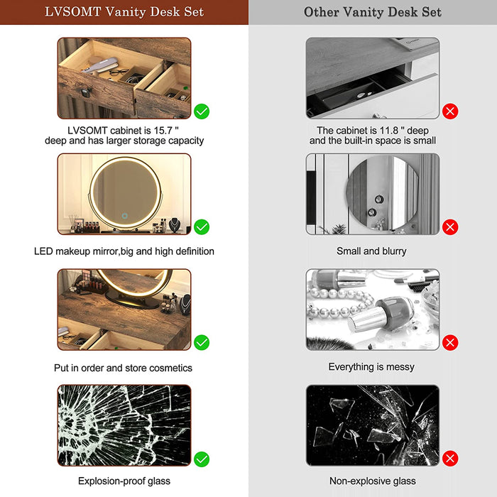 Vanity Desk Set with Drawers and Mirror