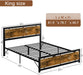 Industrial Metal Bed Frame, King Size with Wooden Headboard