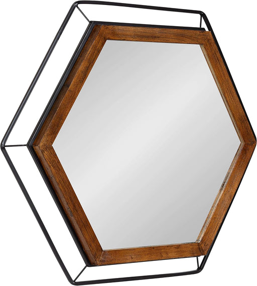 Wesman Modern Hexagon Wall Mirror, 28 X 28, Walnut and Black, Decorative Home Decor with Dimensional Geometric Hexagon Shape for Wall