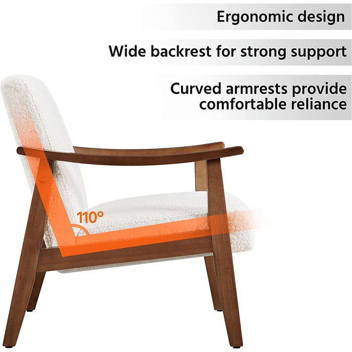 Mid-Century Modern Ivory Accent Chair with Wood Legs