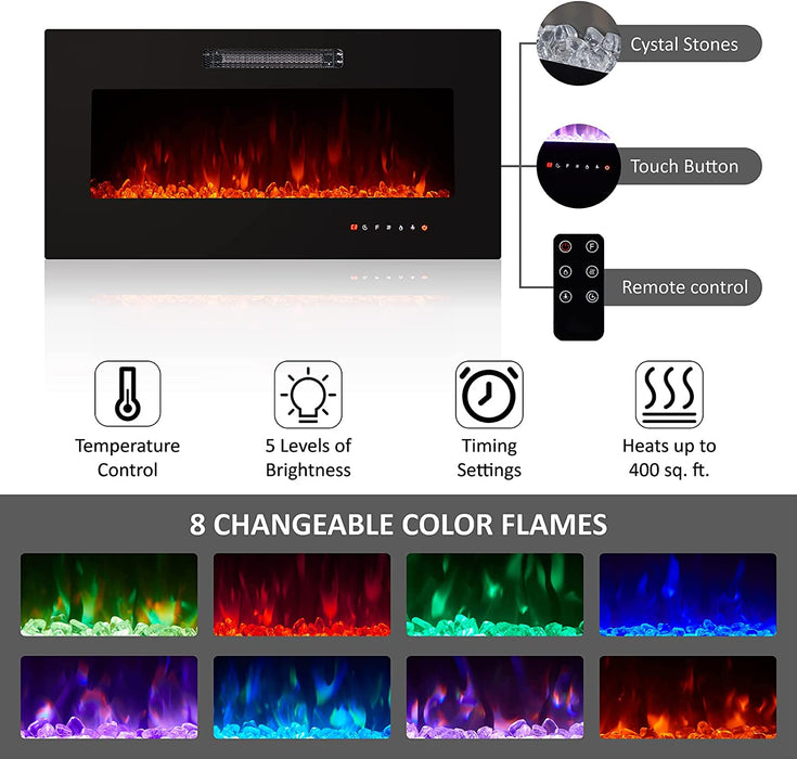 Modern TV Stand with Electric Fireplace and LED Lights