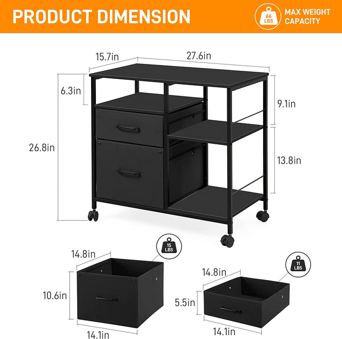 Rolling File Cabinet with Open Shelf (Black)