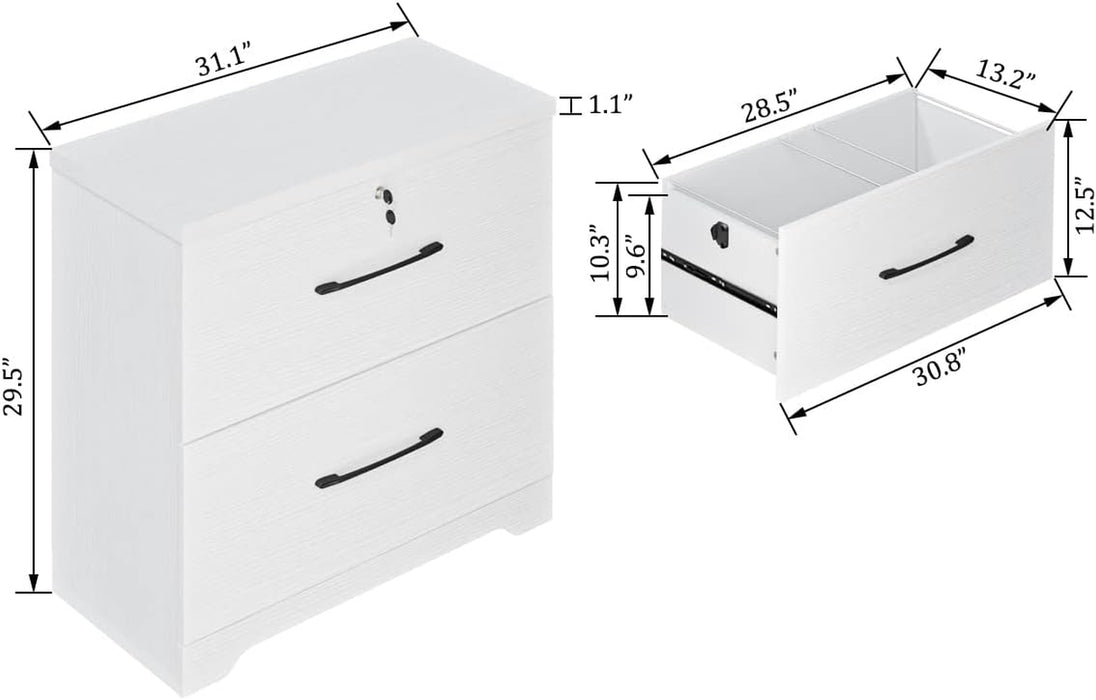 White Wood File Cabinet with Lock and Anti-Tilt