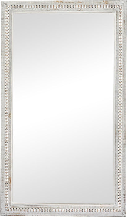 Wood Carved Beaded Wall Mirror, 28" X 1" X 48", White