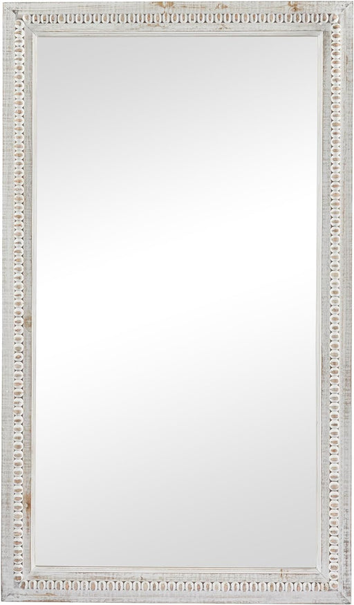 Wood Carved Beaded Wall Mirror, 28" X 1" X 48", White
