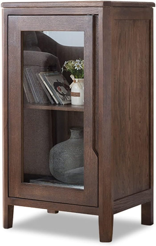 Wood Bar Cabinet with Glass Door and Wine Rack, Floor Storage Cabinet
