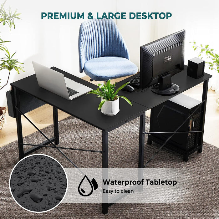 Black 49″ L-Shaped Computer Corner Desk with Storage