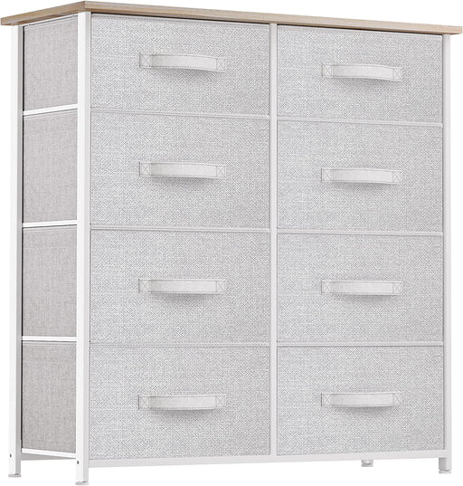 Light Grey Tall Dresser with 8 Fabric Drawers