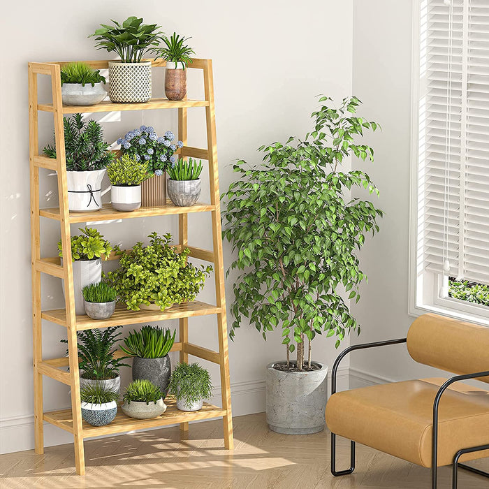 4-Tier Bamboo Ladder Shelf for Home Storage