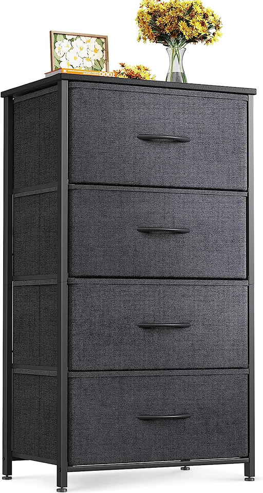 Dark Grey 4-Drawer Chest of Drawers with Wood Top