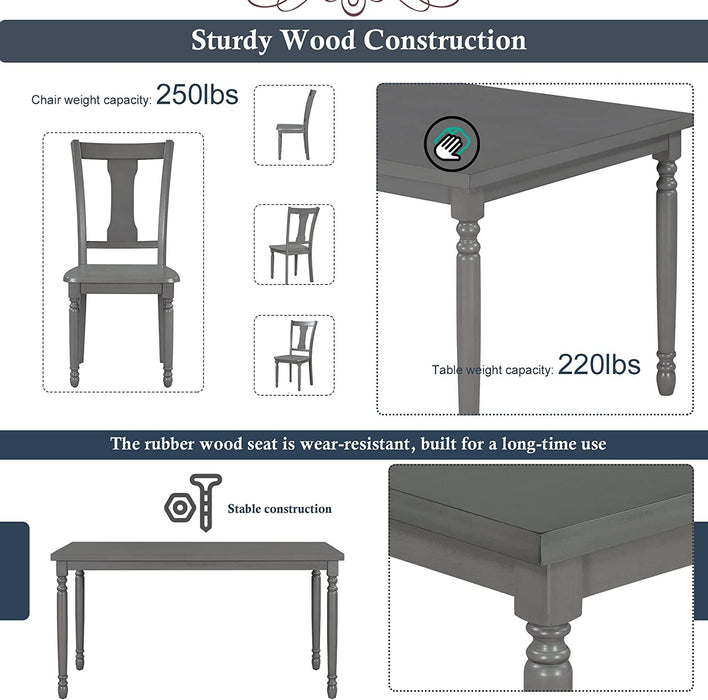 Dining Table Set for 6, 6 Piece Wood Kitchen Table Set