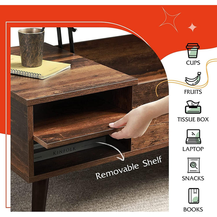 Rustic Brown Lift Top Coffee Table with Shelf