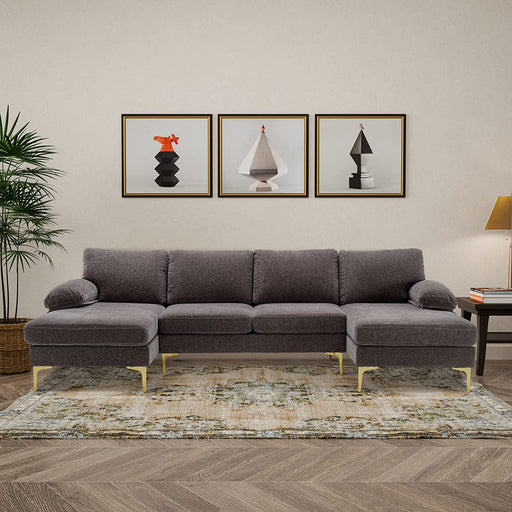 Grey Chenille Fabric U-Shaped Sectional Couch