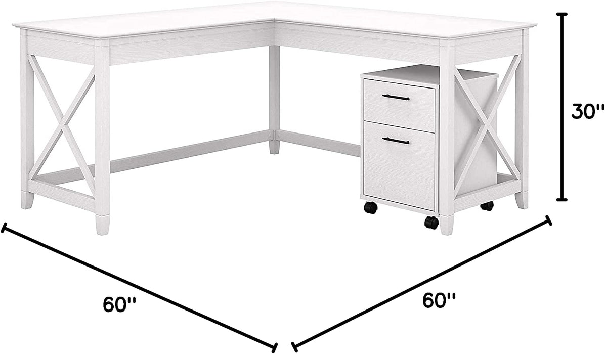 Key West L-Shaped Desk with 2 Drawer Cabinet, Oak