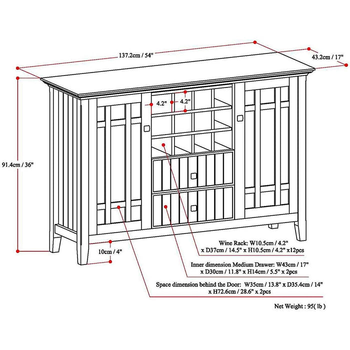 Rustic Gray Pine Wood Sideboard Buffet with Wine Storage