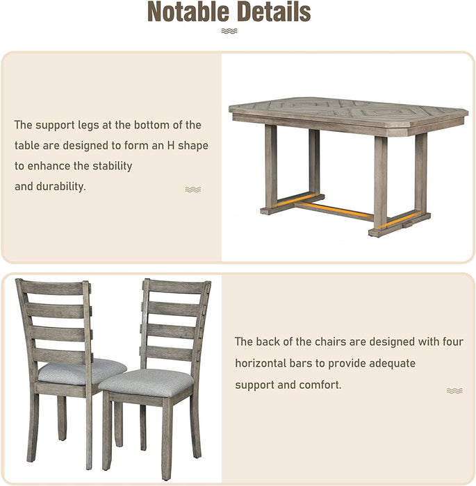 6-Piece Rubber Wood Dining Table Set