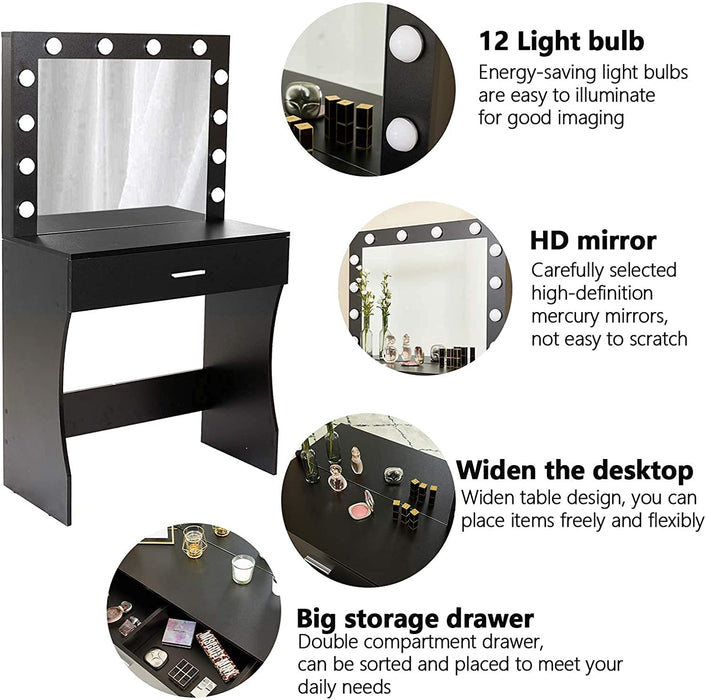 Black Vanity Set with Lighted Mirror