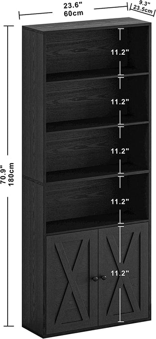 Tall Industrial Bookcase with Doors and Shelves