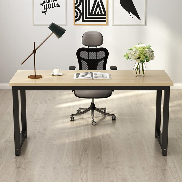 Large Walnut Office Desk with Black Legs