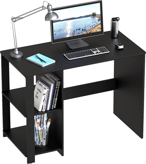 Black Desk with Shelves for Home Office