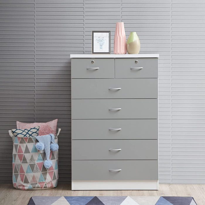 7-Drawer Grey Dresser with Top Locks