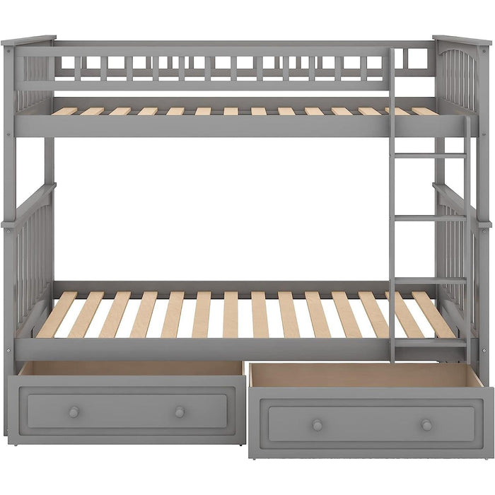 Grey Twin Bunk Bed with Storage, Drawers, and Safety Rail