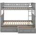 Grey Twin Bunk Bed with Storage, Drawers, and Safety Rail