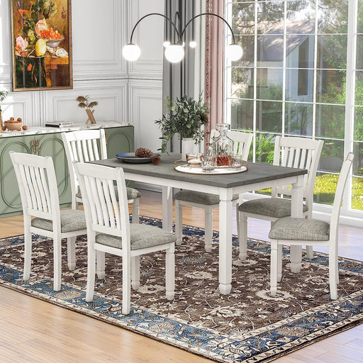 Neoclassical 7-Piece Dining Table Set with Upholstered Chairs, Brown