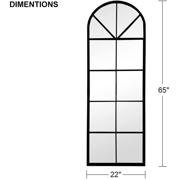 Floor Full Length Mirror, Black Arched-Top, Large Window Pane Mirror, Wall Mounted Mirror, 65X22 Standing Mirror Hanging or Leaning, Body Mirrors for Bedroom, No Stand
