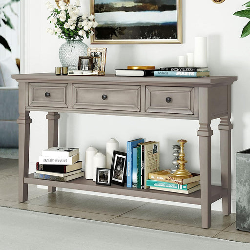 Gray Wash Console Table with Drawers and Shelf