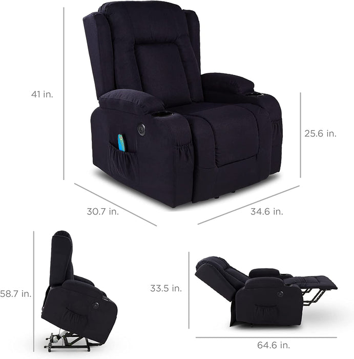 Electric Power Lift Linen Recliner Massage Chair (Black)