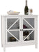 Living Room Kitchen Storage Cabinet with Double Glass Doors, Wooden Console