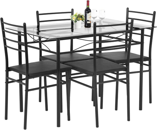 Glass Kitchen Table Set for 4 with Modern Metal Legs