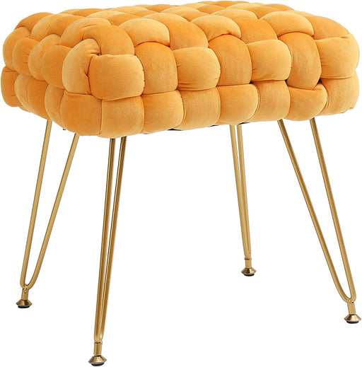 Canary Velvet Foot Rest Stool with Metal Legs
