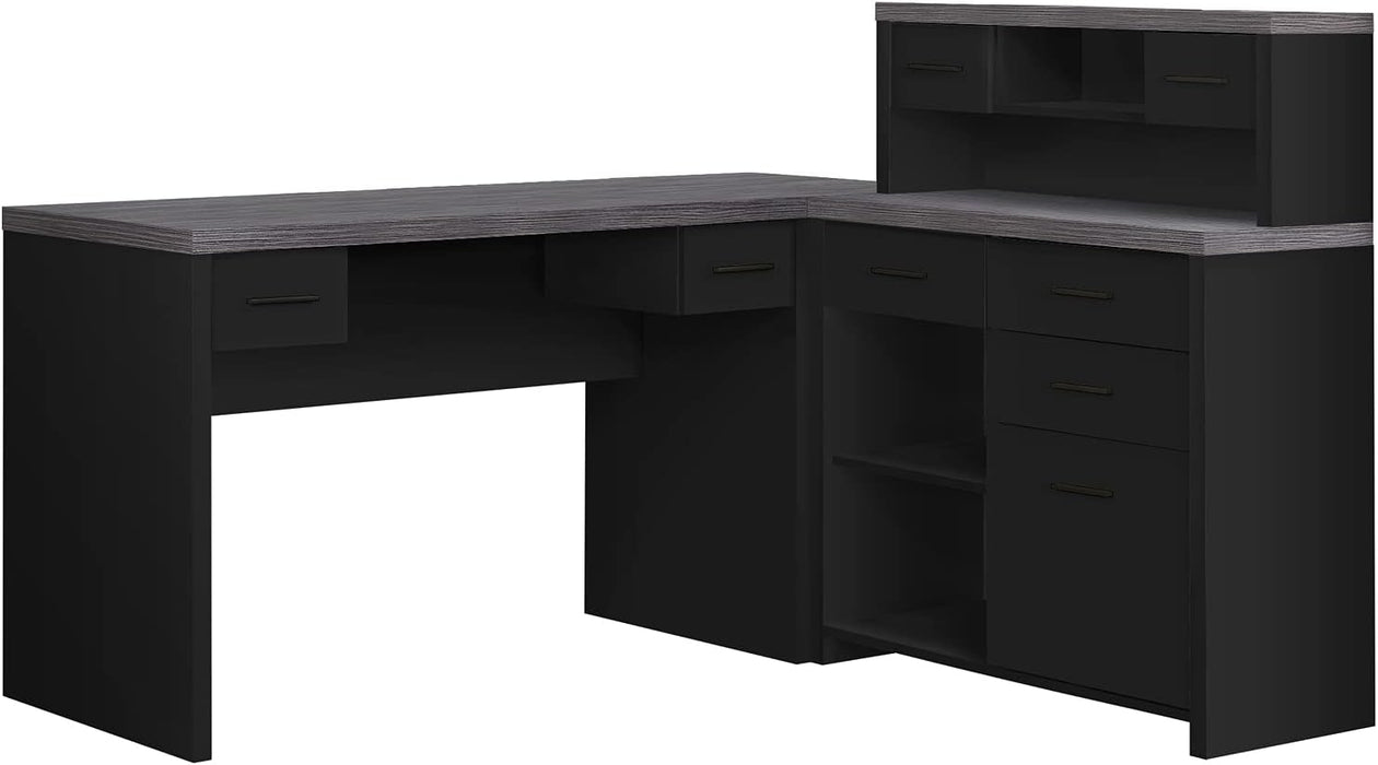 L-Shaped Desk with Hutch and Set-Up Option, Black